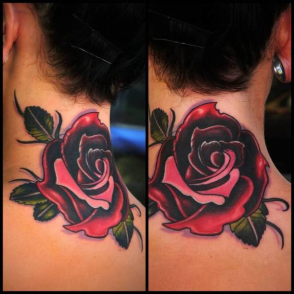 Sweet Rose Neck Back Tattoo Design