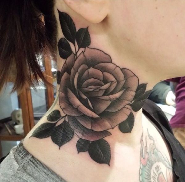 Sweet Rose Tattoo On Neck