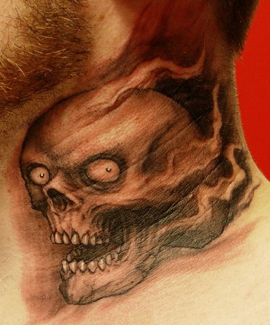 Sweet Skull Neck Tattoo On Neck