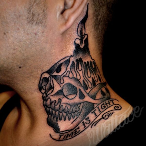 Sweet Skull Tattoo On Neck