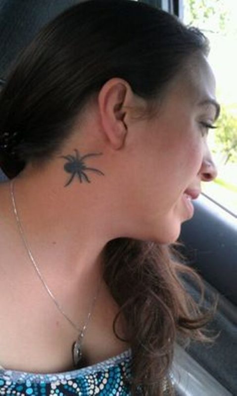 Sweet Small Spider Tattoo On Neck