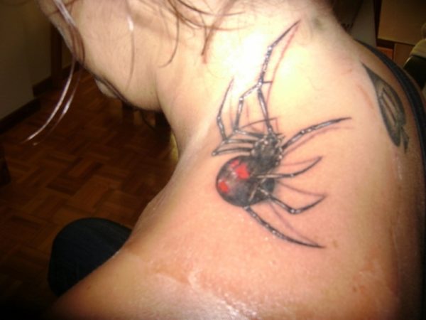 Sweet Spider Tattoo On Neck