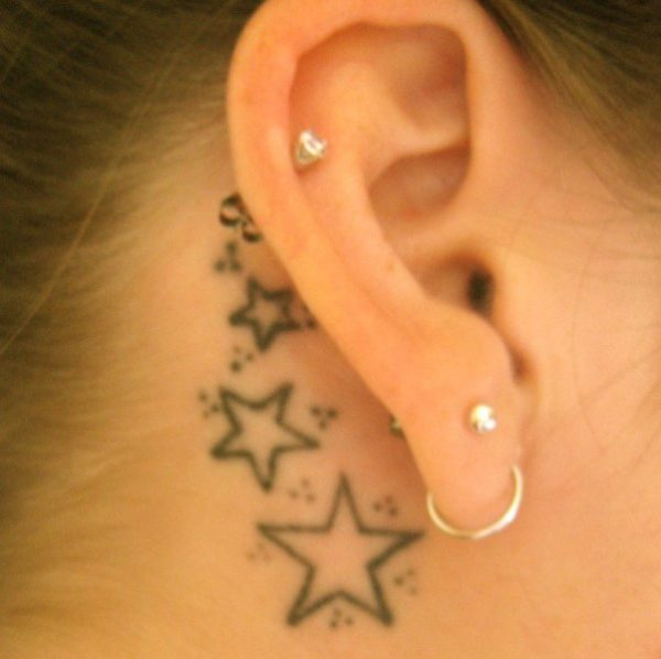 Sweet Stars Neck Tattoo Behind Ear
