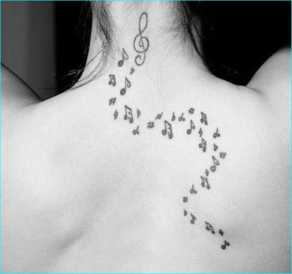 Sweet Stylish Music Tattoo On Neck Back