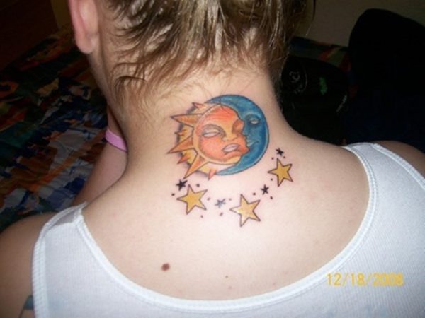 Sweet Sun And Moon Tattoo For Women