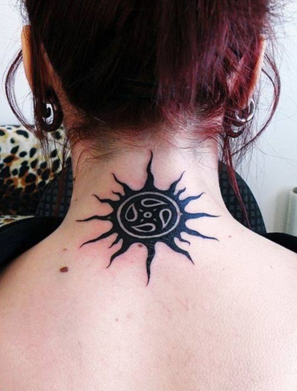 Sweet Sun Tribal Tattoo On Neck Back