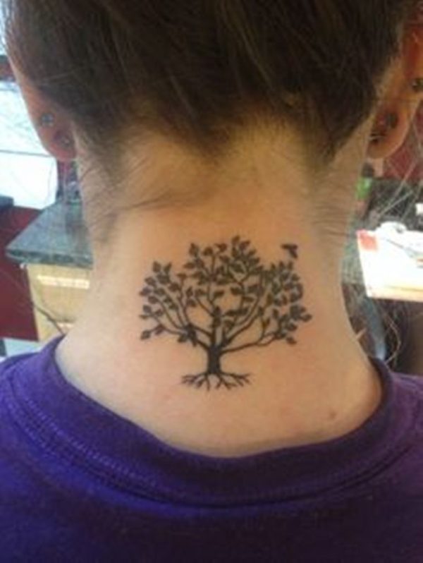 Sweet Tree Tattoo On Neck