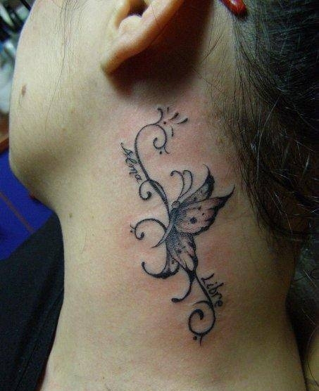 Sweet Tribal Butterfly Neck Tattoo
