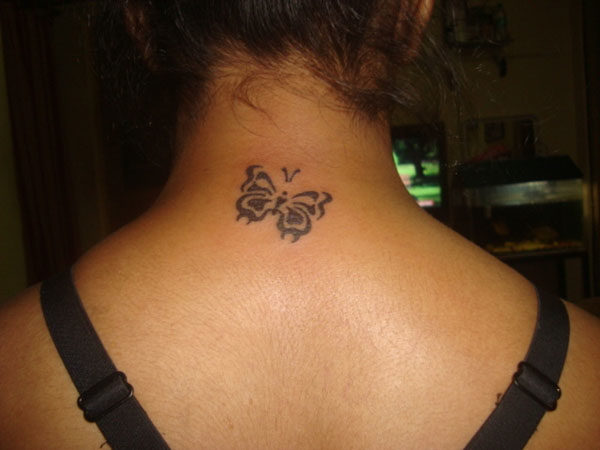 Sweet Tribal Butterfly Tattoo On Neck