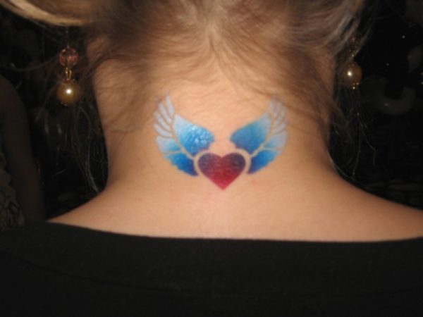 Sweet Winged Heart Tattoo On Neck