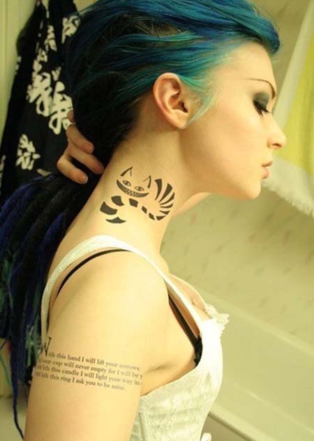 Sweet Tribal Cat Neck Tattoo