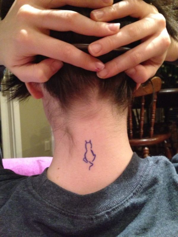 Sweet Cat Tattoo On Neck