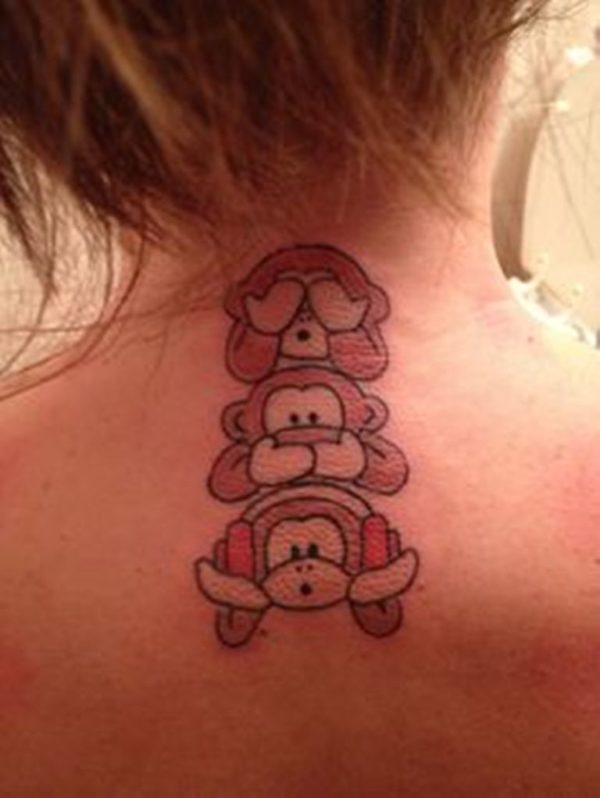 Three Monkey Neck Tattoo