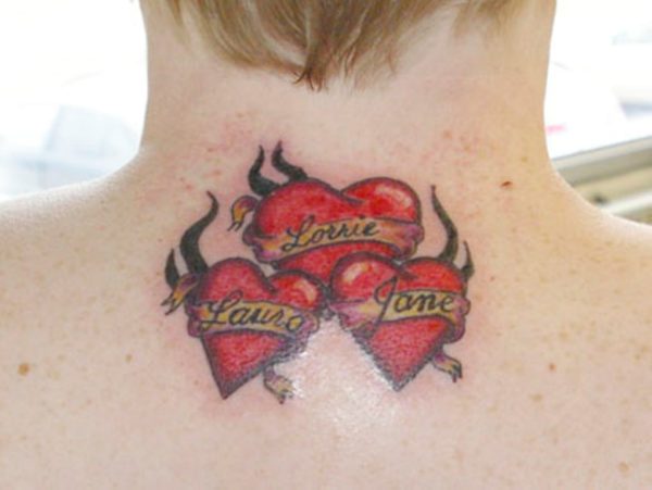 Three Red Heart Neck Tattoo