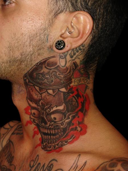 Tibetan Skull Neck Tattoo