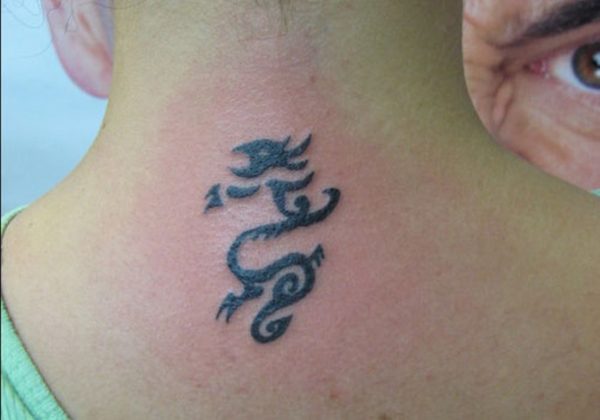 Tiny Dragon Tattoo On Neck