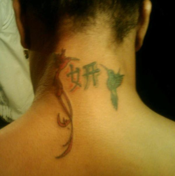 Traditional Chinese Tattoo On Neck