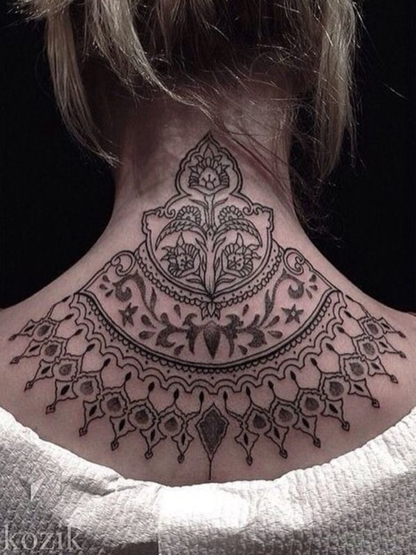 Traditional Henna Tattoo On Neck