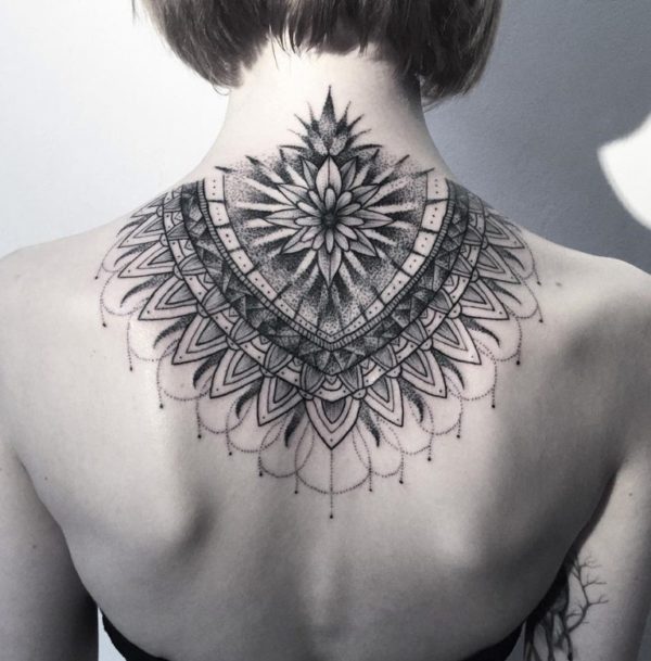 Traditional Mandala Tattoo On Neck