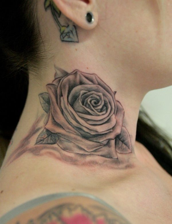 Trendy Rose Tattoo On Neck