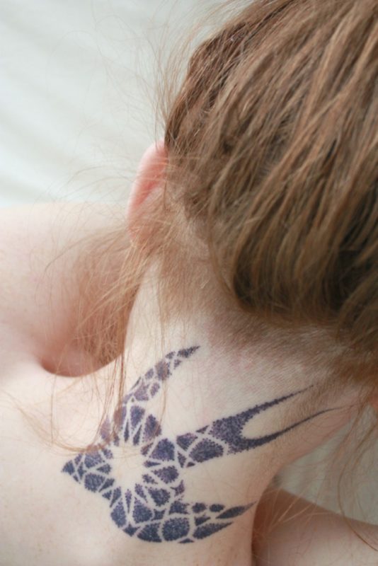 Tribal Bird Tattoo Design On Neck