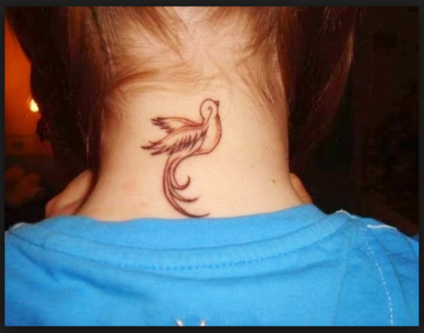 Tribal Bird Tattoo On Neck
