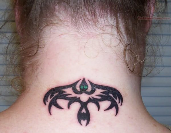 Tribal Black Tattoo On Neck Back