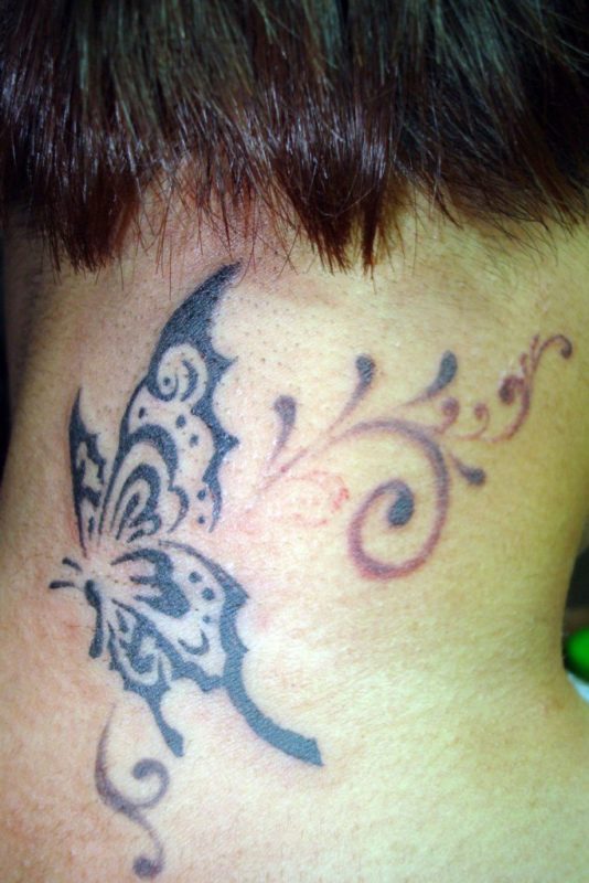 Tribal Butterfly Neck Tattoo Design