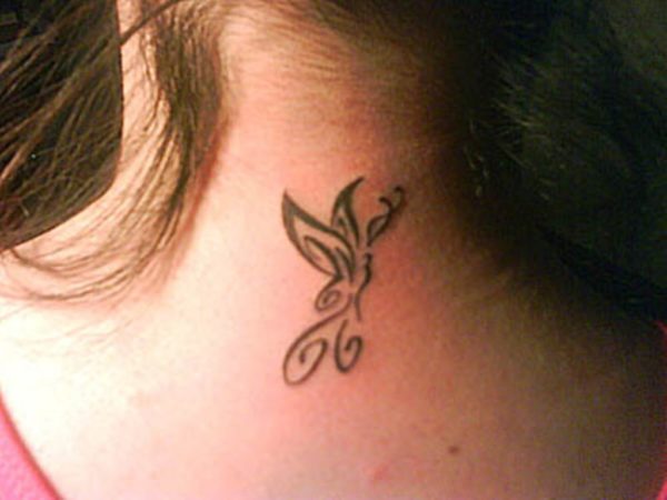 Tribal Butterfly Tattoo On Neck Back 