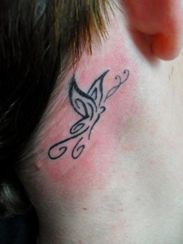 Tribal Butterfly Tattoo On Neck 