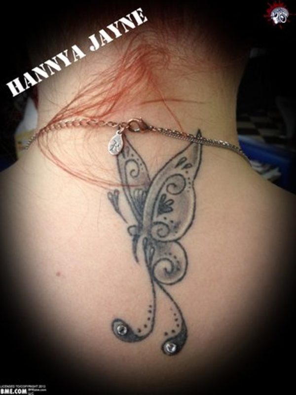 Tribal Butterfly Tattoo On Neck