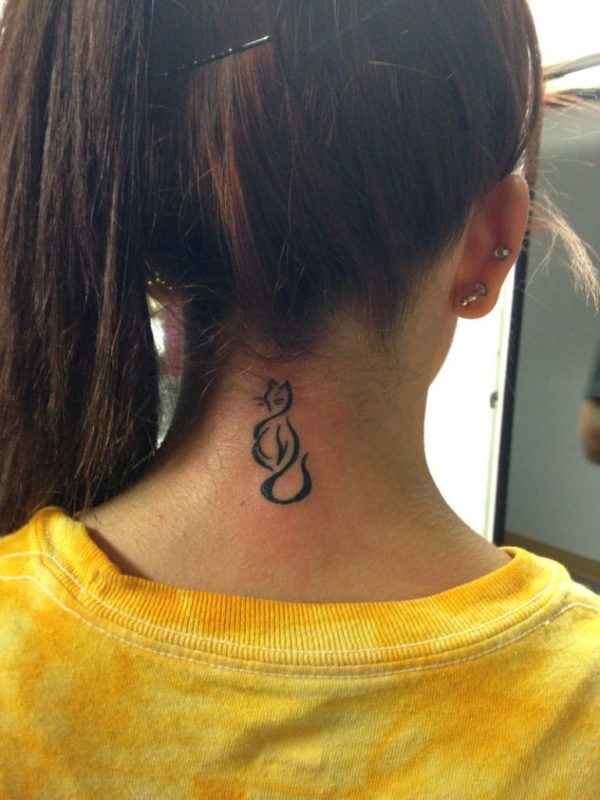 Tribal Cat Neck Tattoo