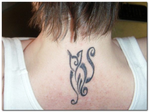 Tribal Cat Neck Tattoo