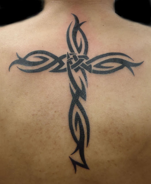 Tribal Cross Neck Back Tattoo