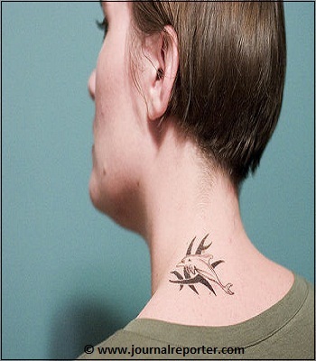 Tribal Dolphin Tattoo On Neck