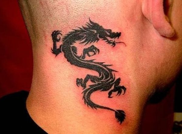 Tribal Dragon Tattoo On Neck