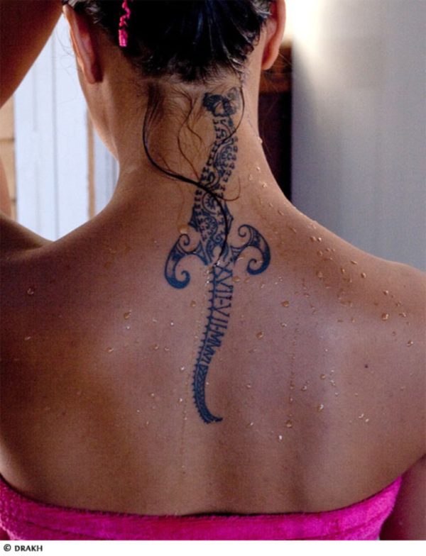 Tribal Dragon Tattoo On Neck