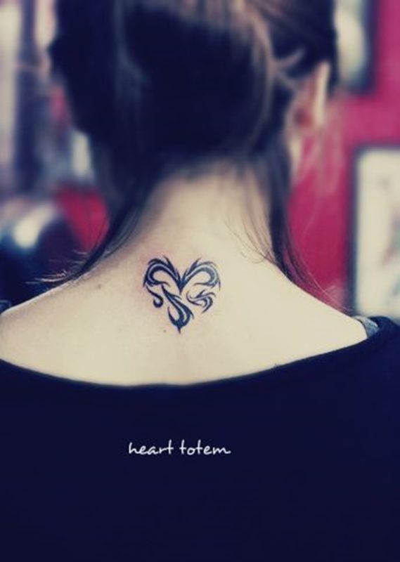 Tribal Heart Tattoo On Neck