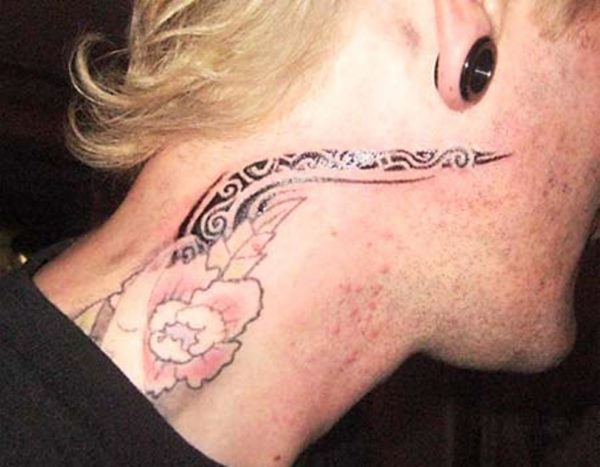 Tribal Japanese Neck Tattoo