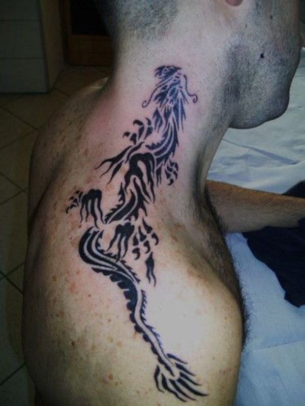 Tribal Large Dragon Neck Tattoo