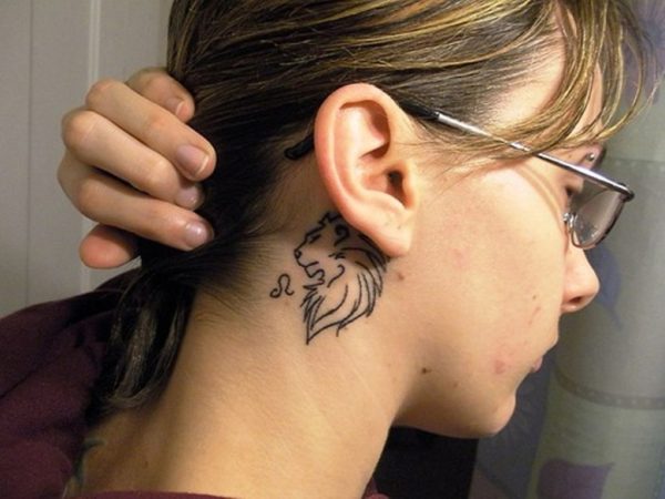 Tribal Lion Tattoo On Neck Behind Ear