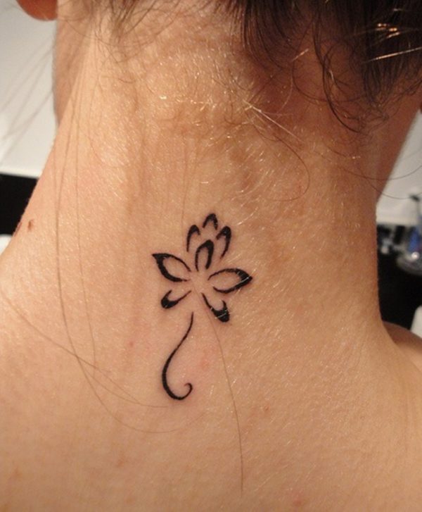 Tribal Lotus Tattoo On Neck