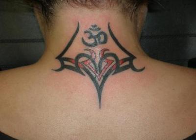  Tribal Om Tattoo On Neck