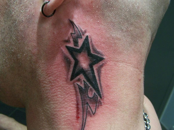 Tribal Star Tattoo On Neck