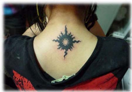 Tribal Sun Tattoo On Neck