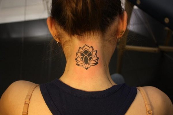 Tribal Sweet Lotus Tattoo On Neck