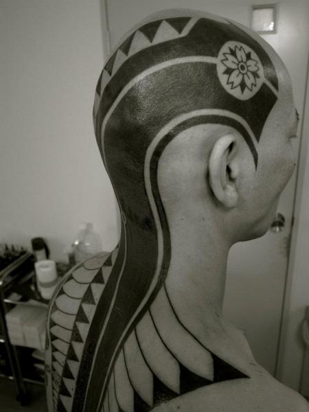 Tribal Tattoo From Head To Neck