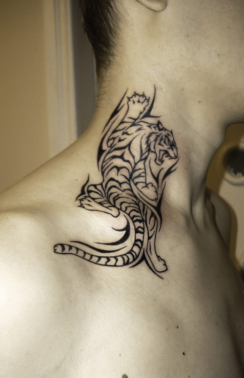 Tribal Tiger Neck Tattoo