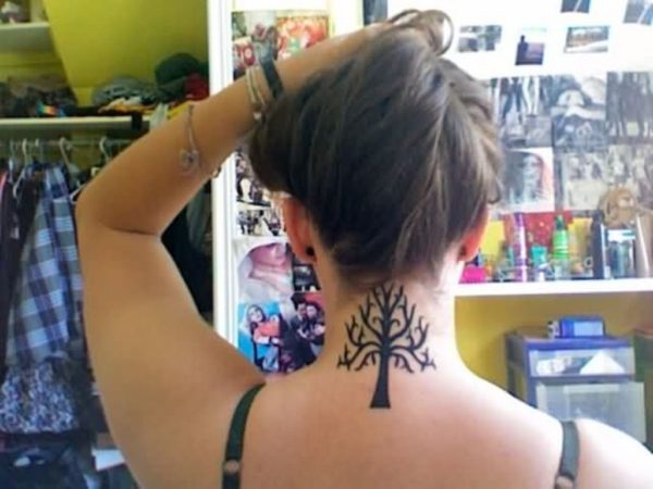 Tribal Tree Neck Tattoo