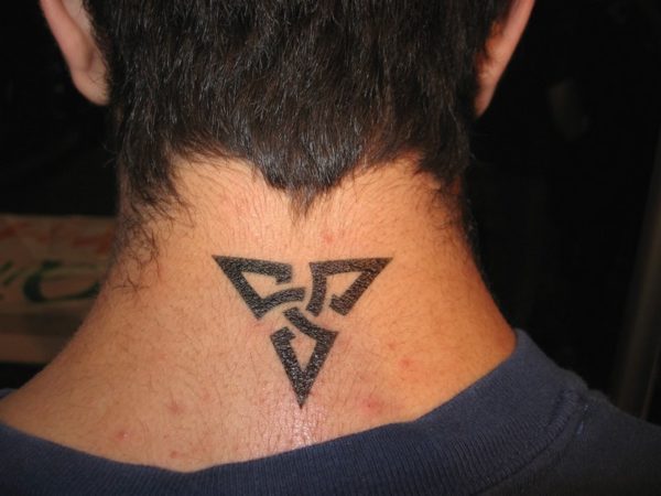 Tribal Triangle Tattoo On Neck